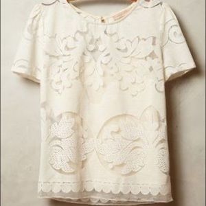 Rare Anthropologie champagne & strawberry lace opacity tee